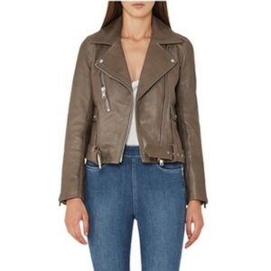 Reiss Kate Leather Biker Taupe Moto Jacket